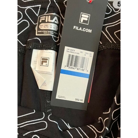 Fila XL Black Logo Name Print Flat Stretch Waist Cotton/Spandex Capri Pants - Picture 6 of 6